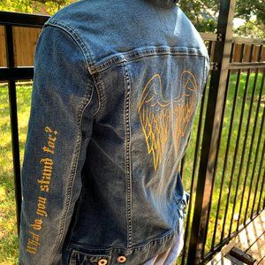 Hand Painted Gold Wings Upcycled Denim Jacket